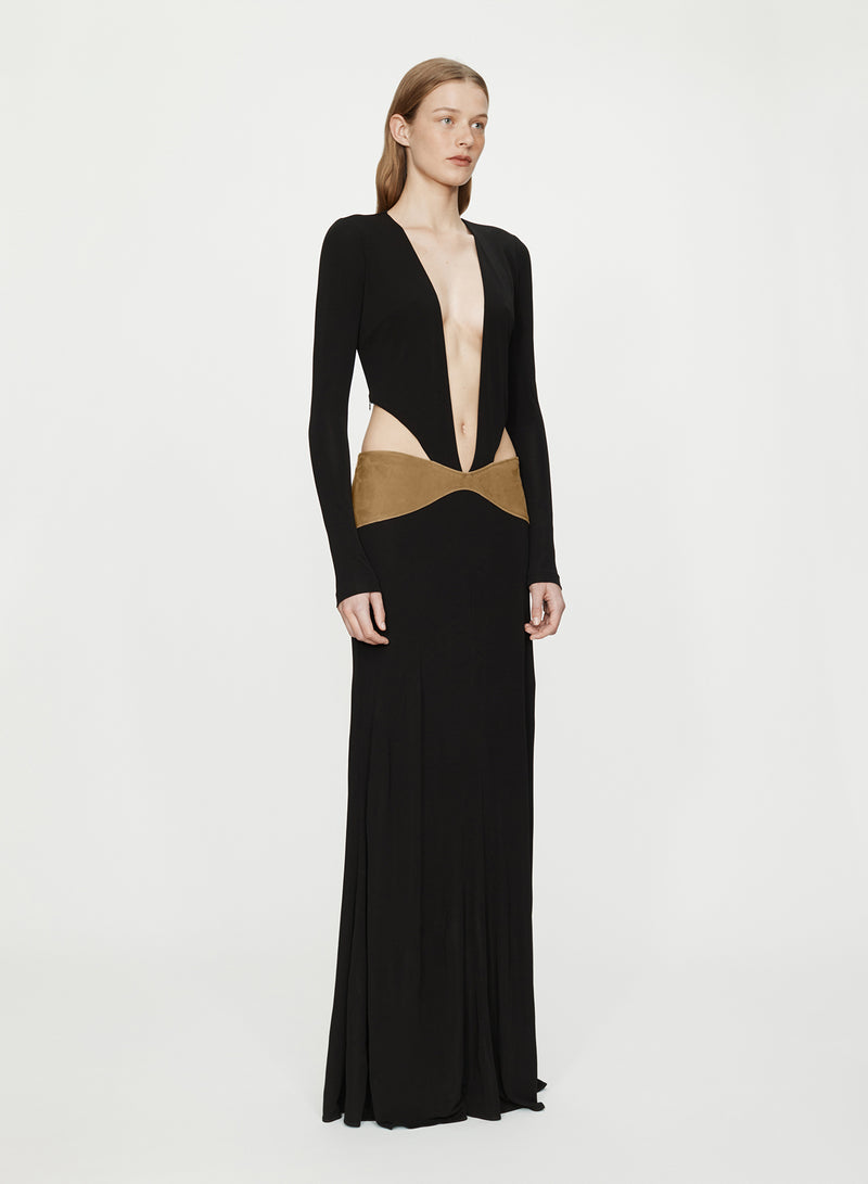 Contour Suede Belted Long Sleeve Gown - Image 2
