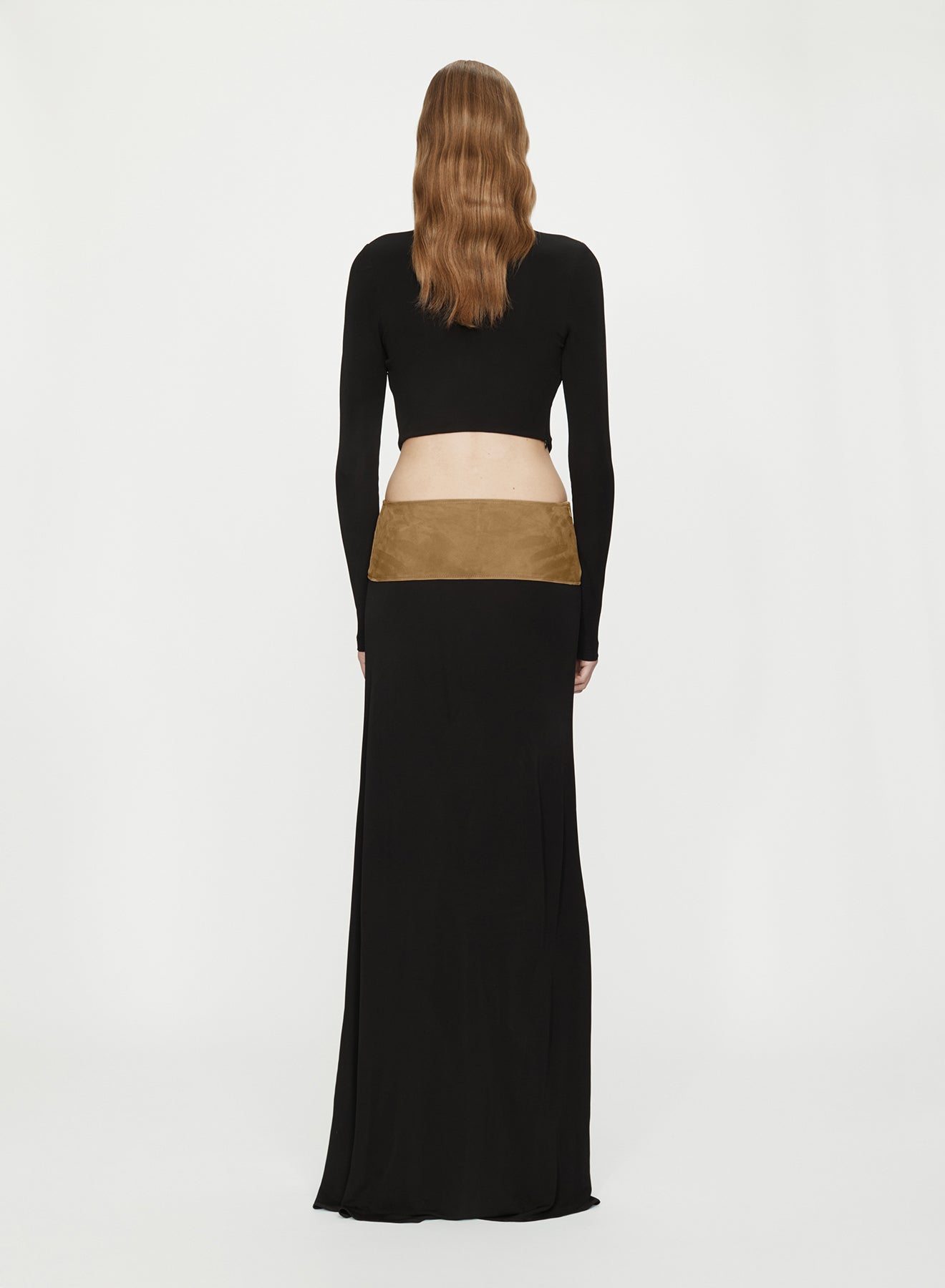 Contour Suede Belted Long Sleeve Gown