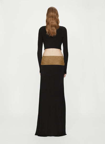 Contour Suede Belted Long Sleeve Gown