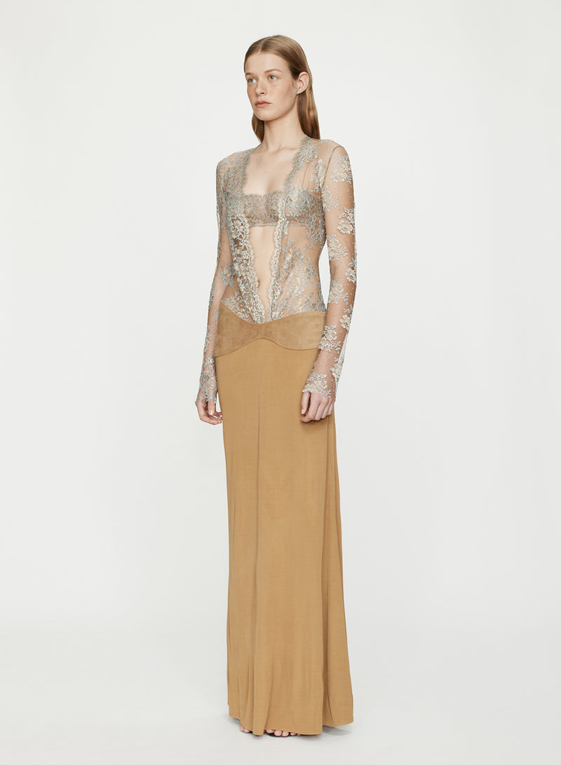 Sèpienne Lace Suede Belted Jersey Gown - Image 2
