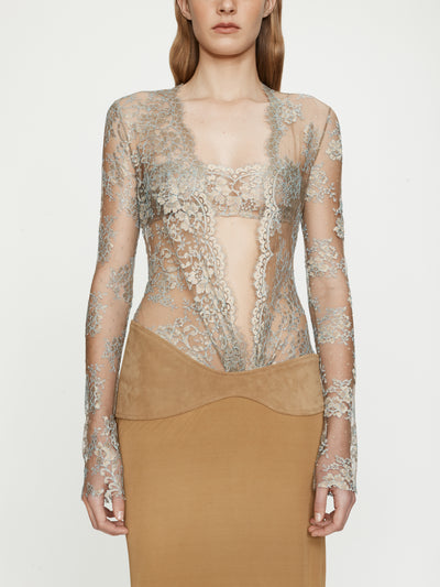 Sèpienne Lace Suede Belted Jersey Gown
