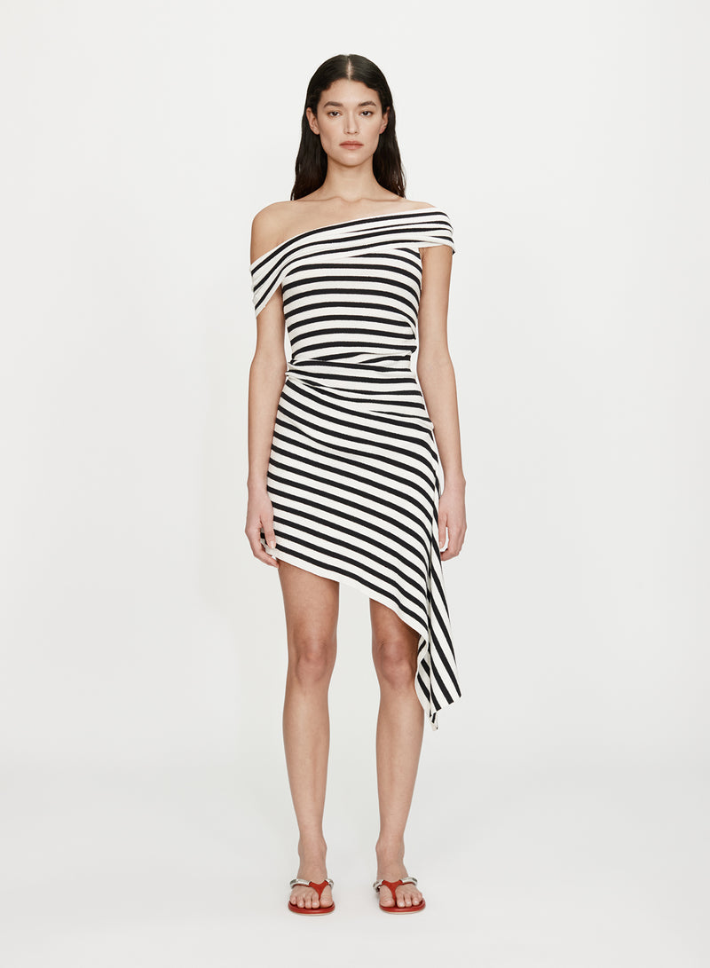 Stripe Knit Extension Drape Mini Dress - Image 1