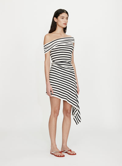 Stripe Knit Extension Drape Mini Dress