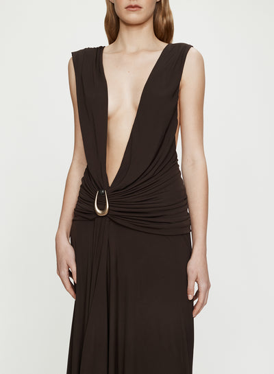 Stone Pin Scarf Drape Long Dress