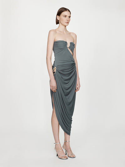 Orica Crystal Ruched Jersey Strapless Dress