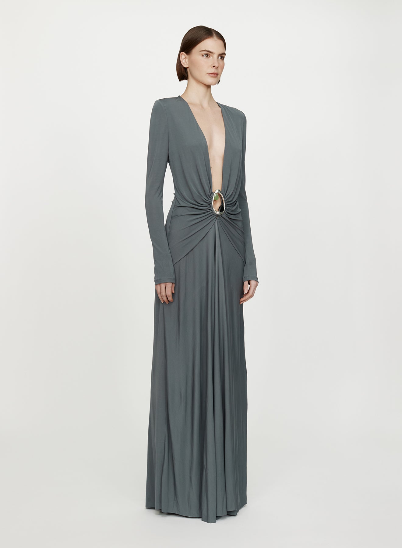 Orica Crystal Ruched Long Sleeve Dress