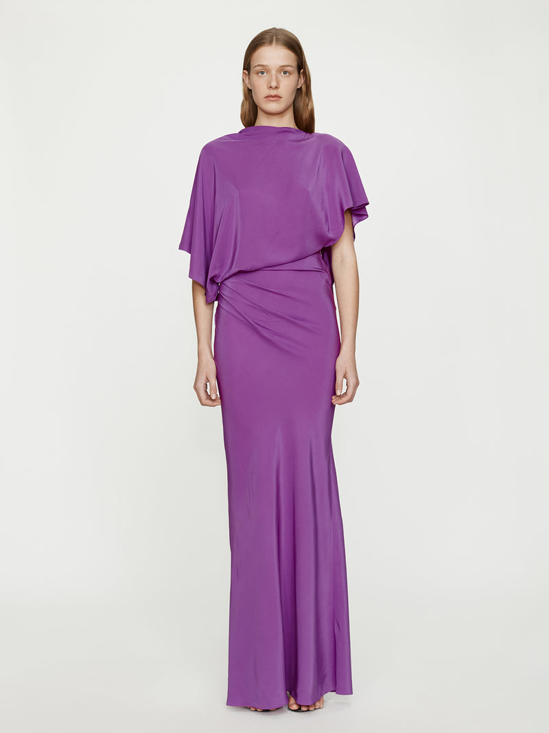 Backless Drape Satin Dress - Image 1