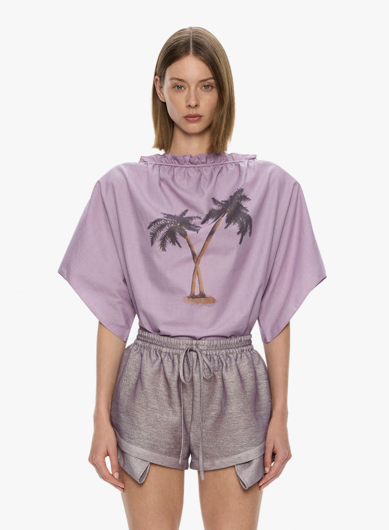 Mirage Palm Poplin Top - Image 1