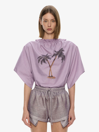 Mirage Palm Poplin Top