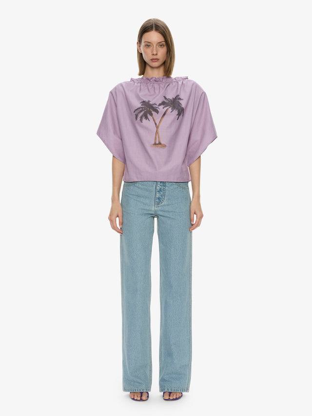 Mirage Palm Poplin Top