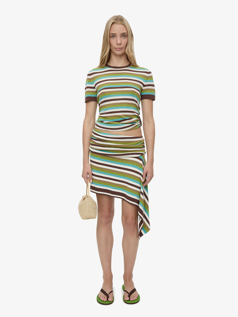 Stripe Knit Extension Drape Mini Skirt - Image 1