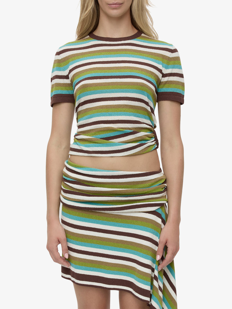 Stripe Knit Extension Drape Mini Skirt - Image 2