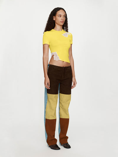 Spliced Suede Denim Jean