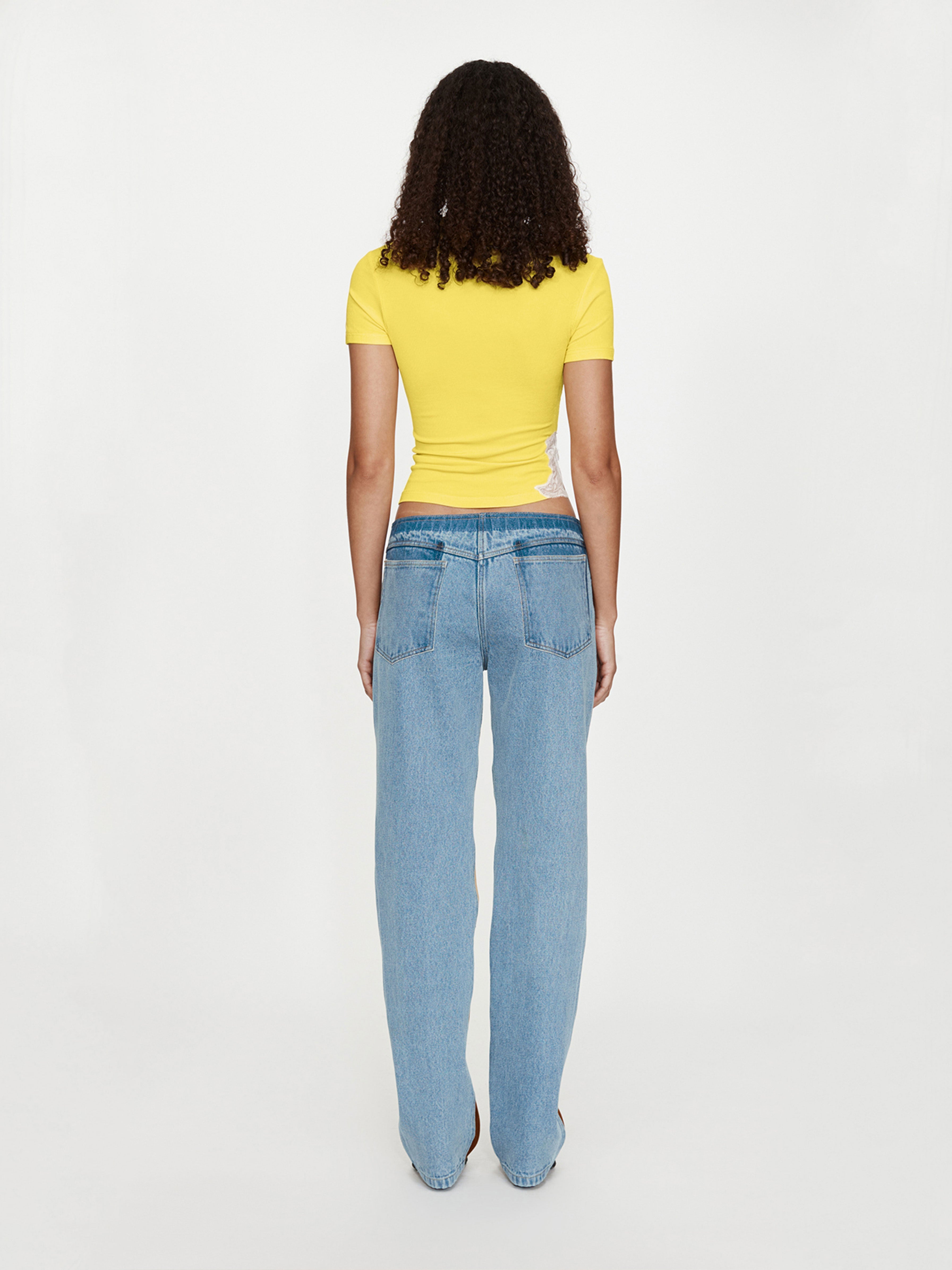 Spliced Suede Denim Jean