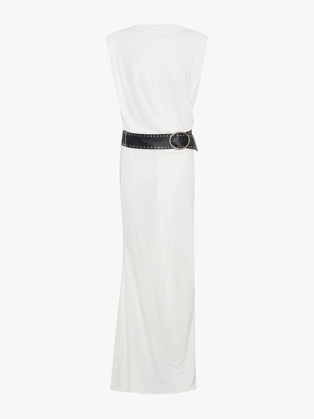 Leather Belted Drop Jersey Dress