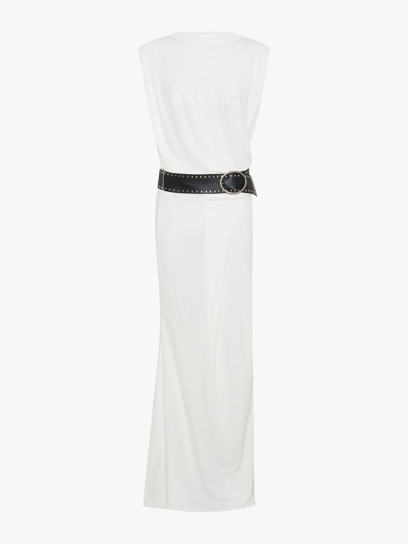 Leather Belted Drop Jersey Dress - Image 5