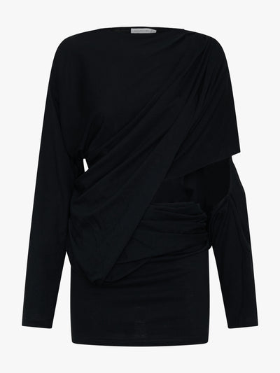Aiba Draped Cotton Jersey Long Sleeve Dress