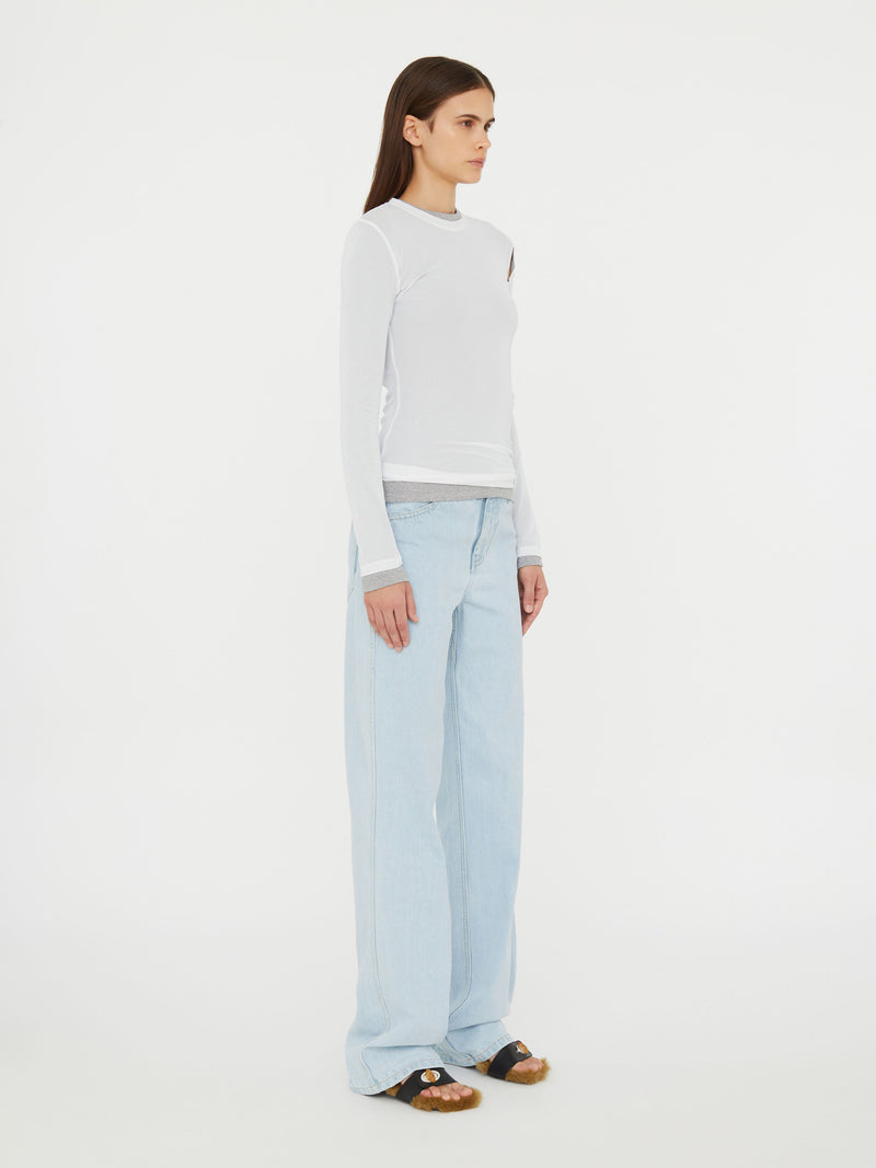 Sheer Overlay Peephole Rib Top - Image 3
