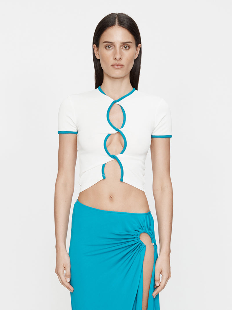 Open Twist Contrast Bind Tee - Image 1