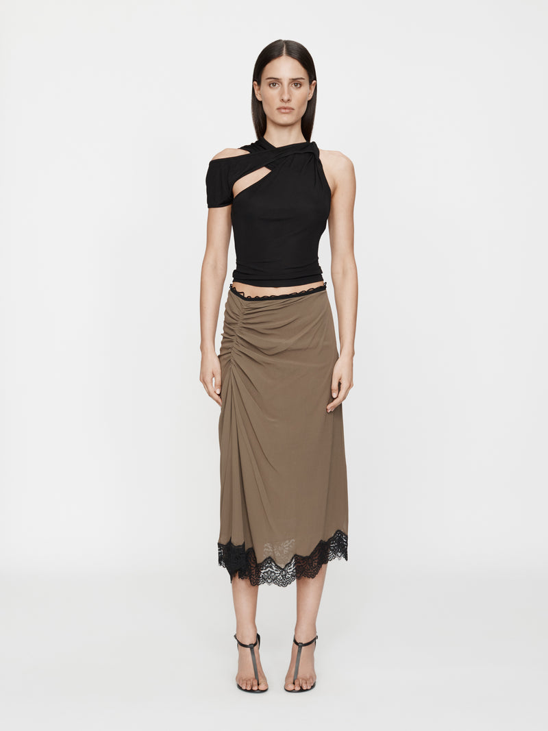 Crimped Lace Gathered Silk Skirt - Image 3