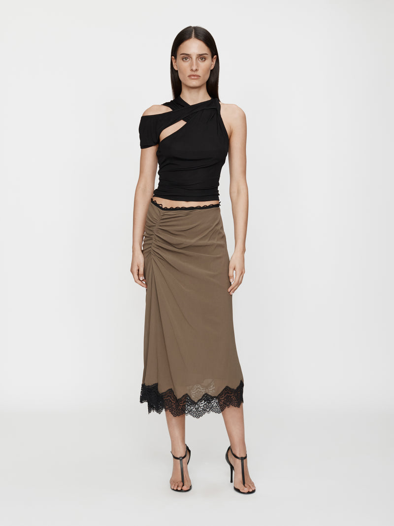 Crimped Lace Gathered Silk Skirt - Image 1