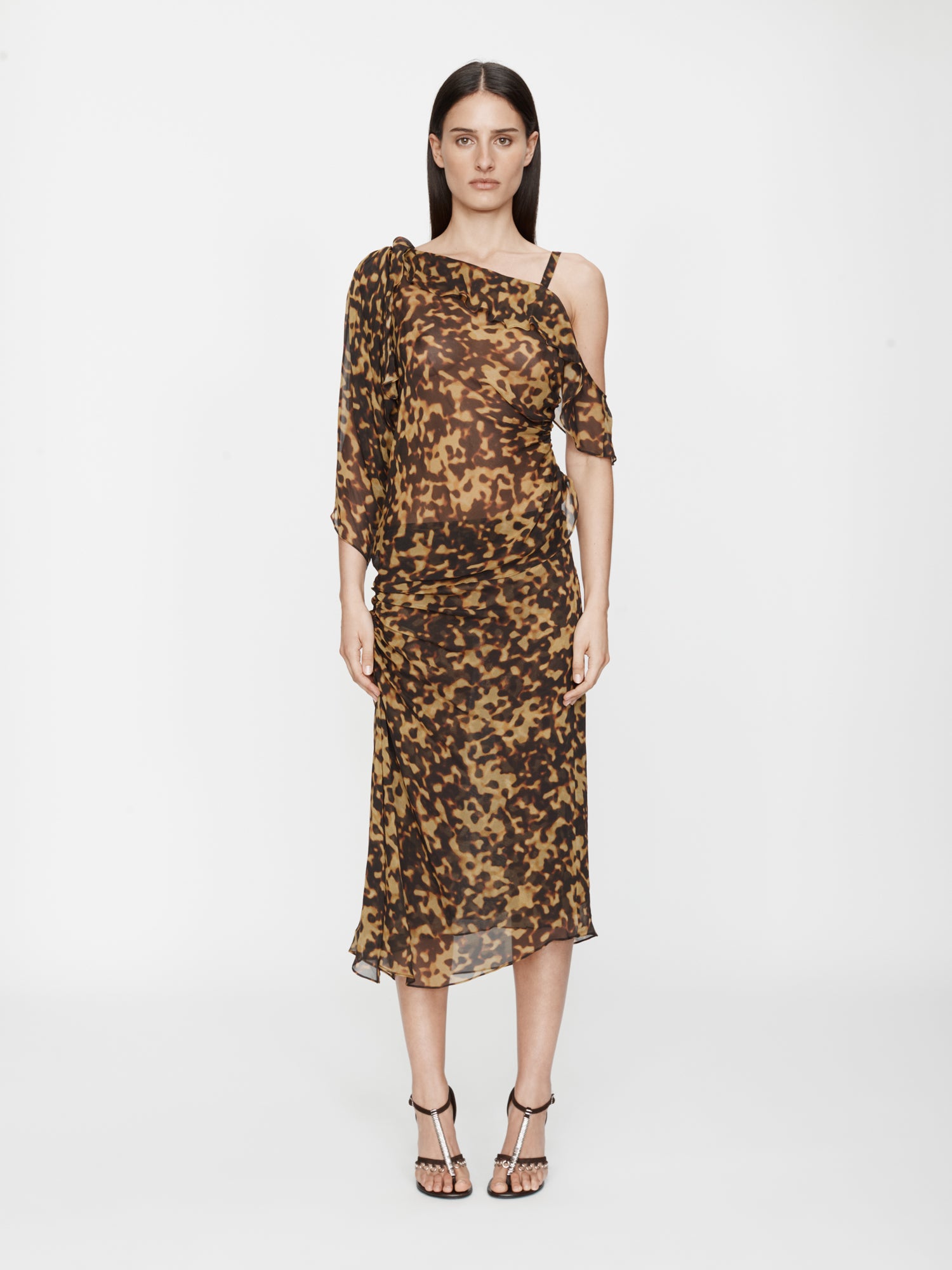 Cord Trimmed Silk Ruche Skirt