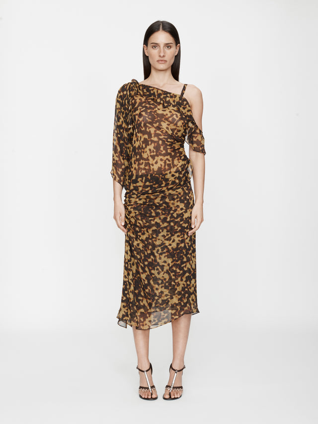 Cord Trimmed Silk Ruche Skirt