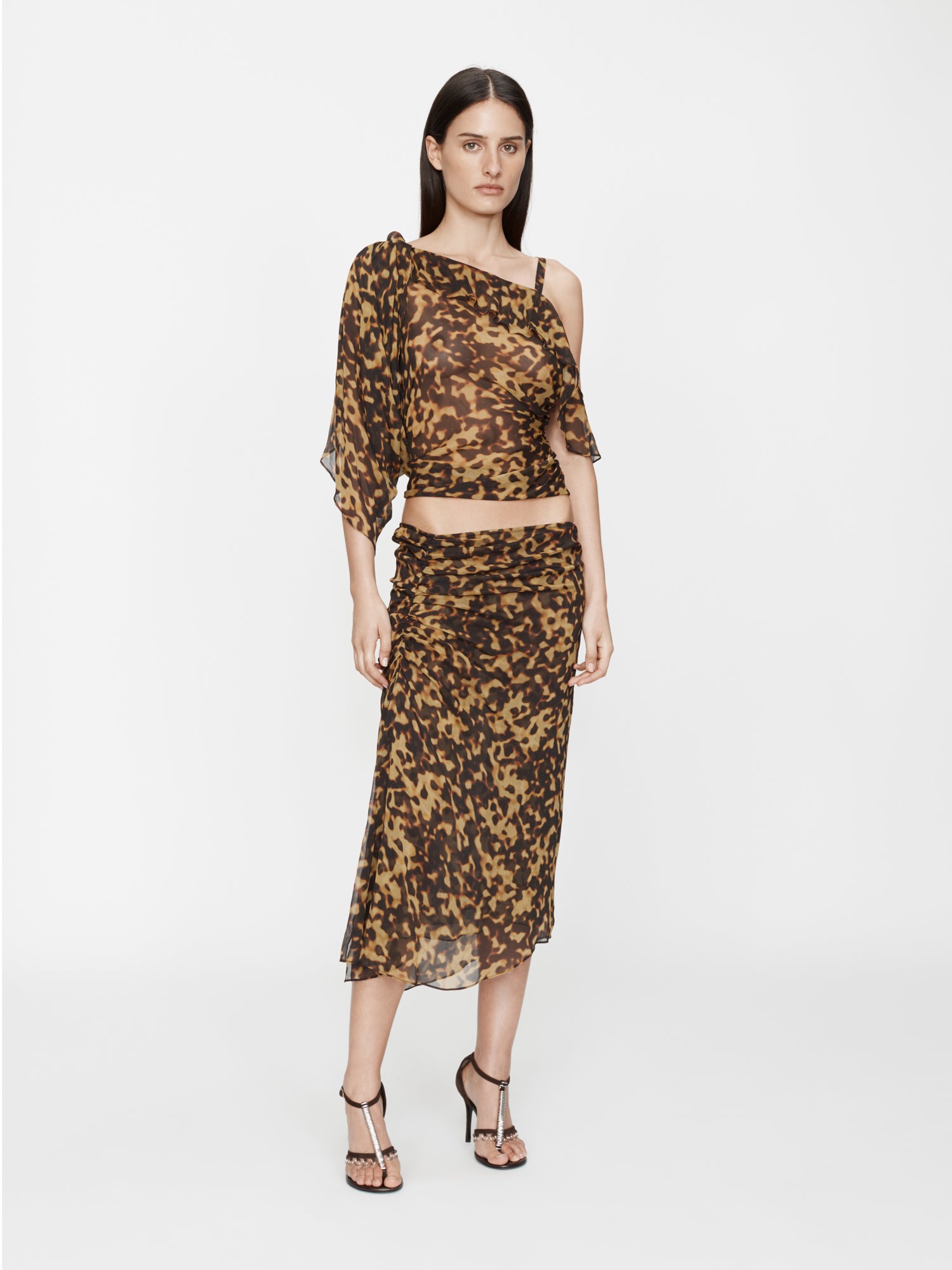 Cord Trimmed Silk Ruche Skirt