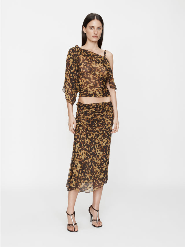 Cord Trimmed Silk Ruche Skirt