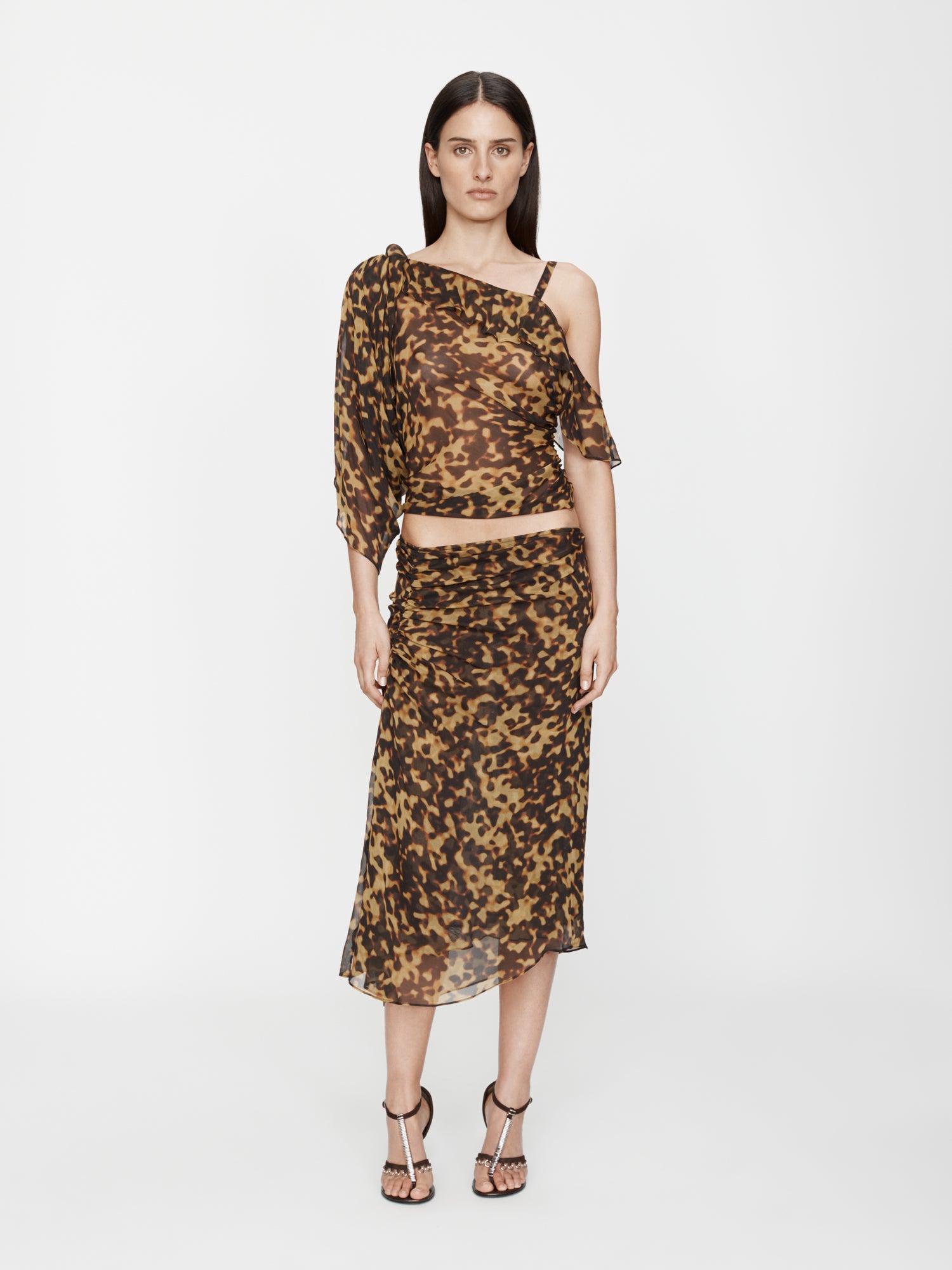 Cord Trimmed Silk Ruche Skirt