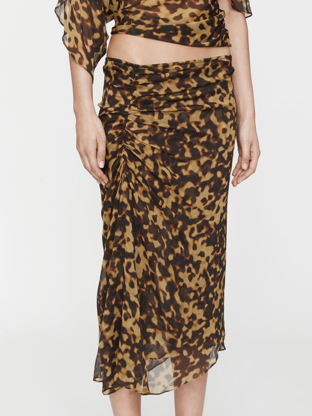 Cord Trimmed Silk Ruche Skirt
