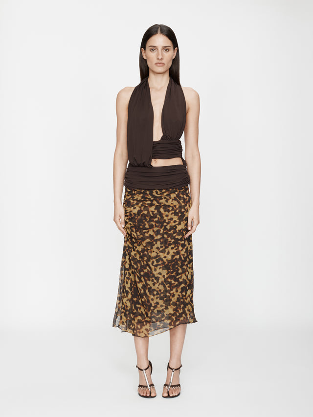 Cord Trimmed Silk Ruche Skirt