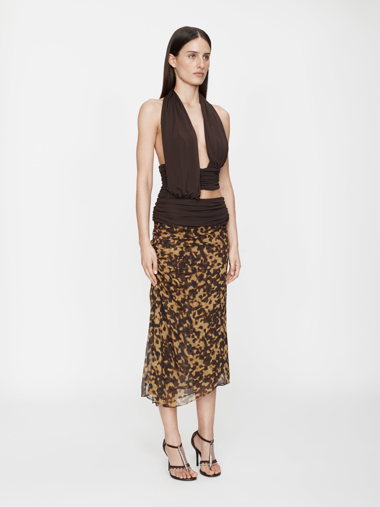 Cord Trimmed Silk Ruche Skirt