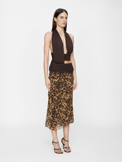 Cord Trimmed Silk Ruche Skirt