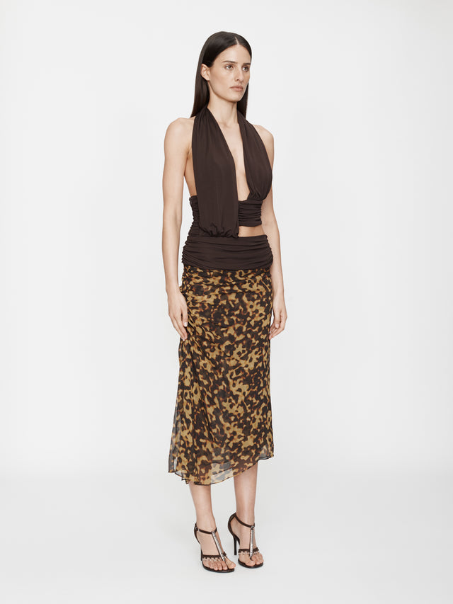 Cord Trimmed Silk Ruche Skirt