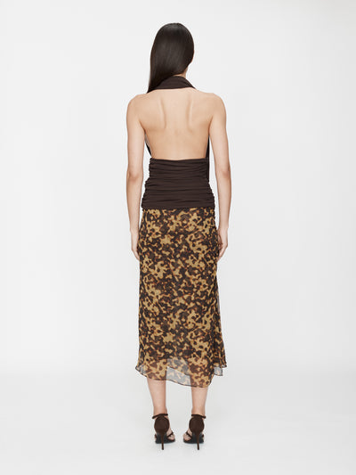 Cord Trimmed Silk Ruche Skirt