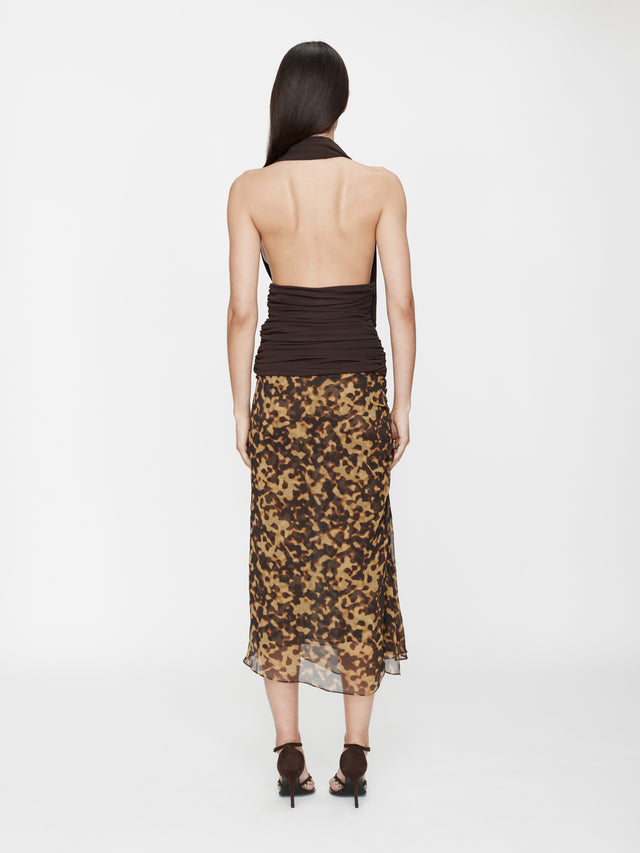 Cord Trimmed Silk Ruche Skirt