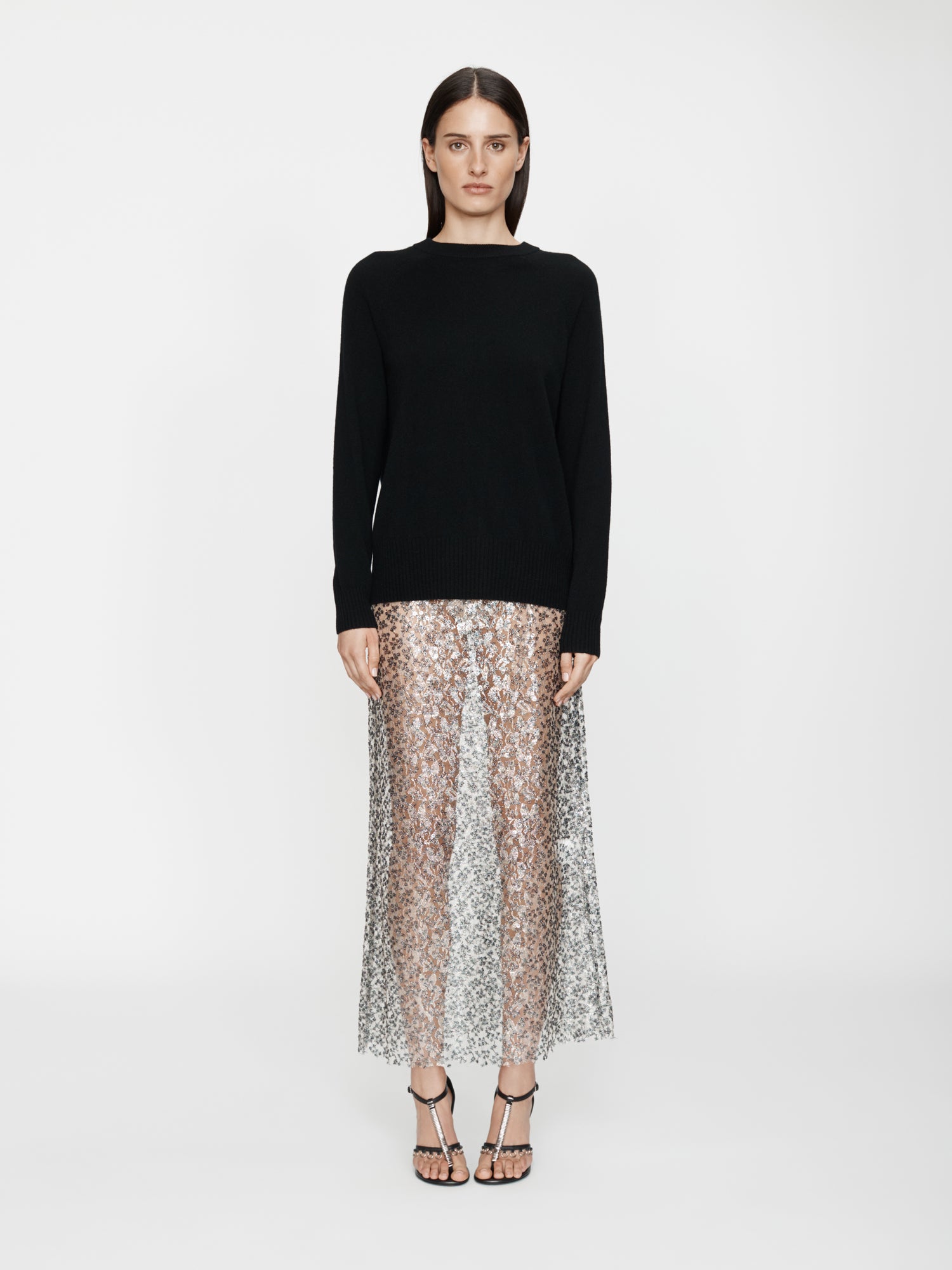 Sequined Lace Column Skirt