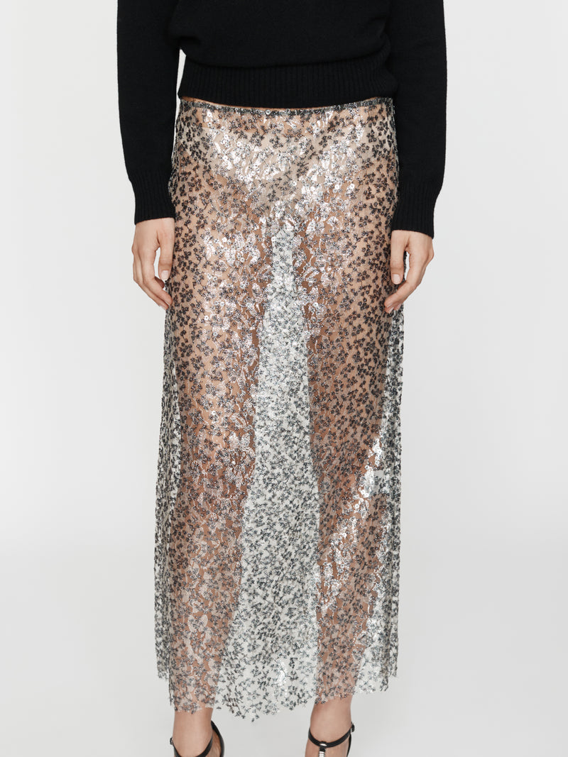 Sequinned Lace Column Skirt - Image 5