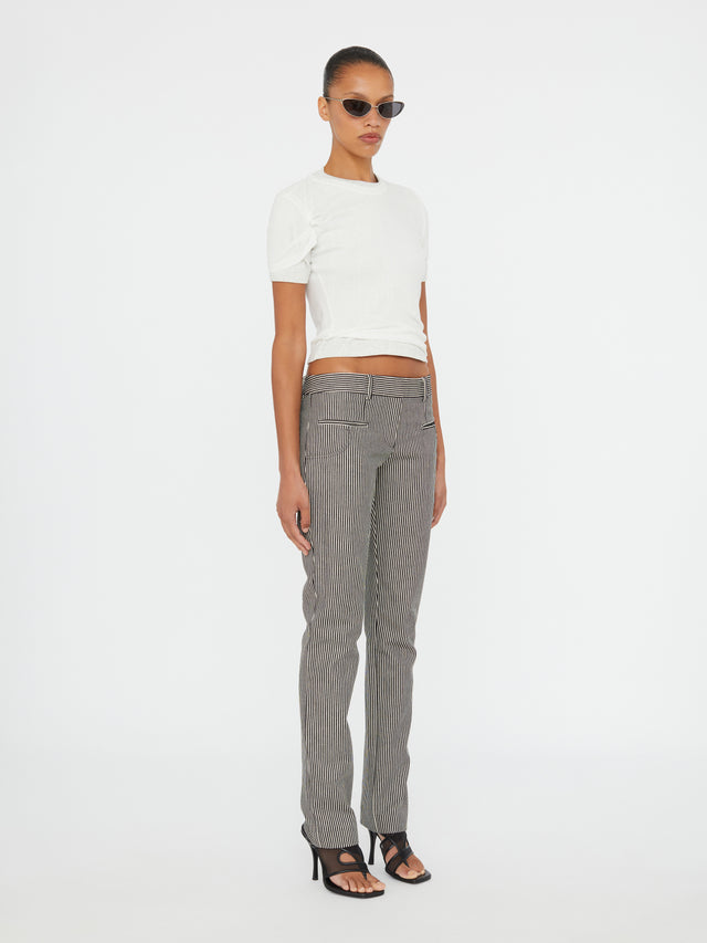 Sheer Ribbed Overlay Loophole Tee