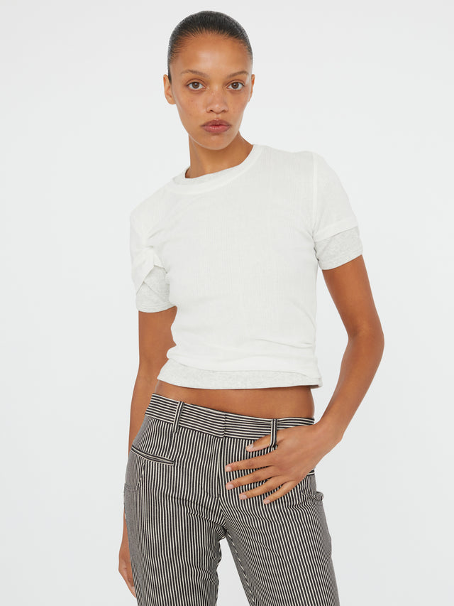 Sheer Ribbed Overlay Loophole Tee