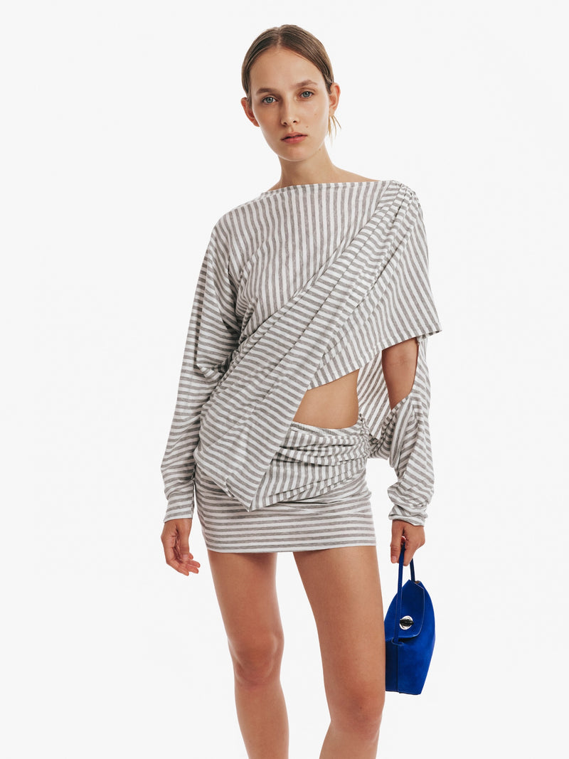 Aiba Draped Cotton Jersey Long Sleeve Dress - Image 5