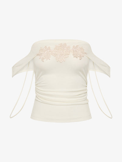 Hibiscus Embroidered Rib Foldover Cami