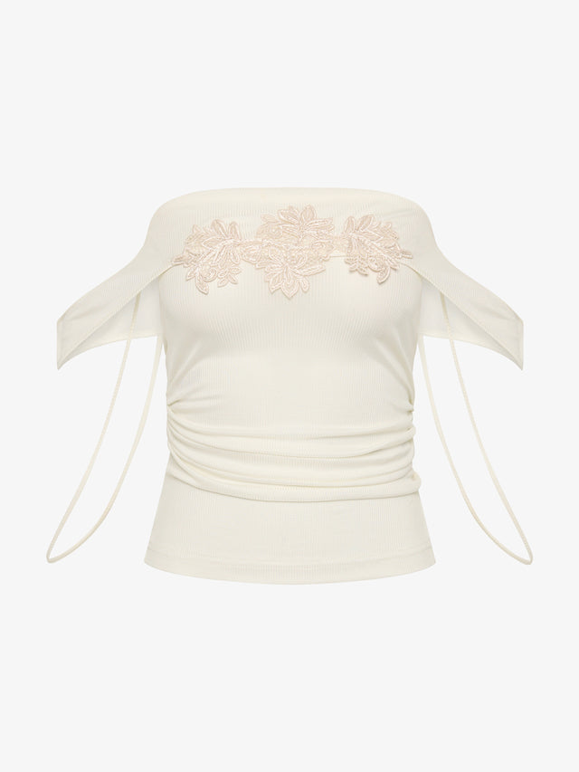 Hibiscus Embroidered Rib Foldover Cami