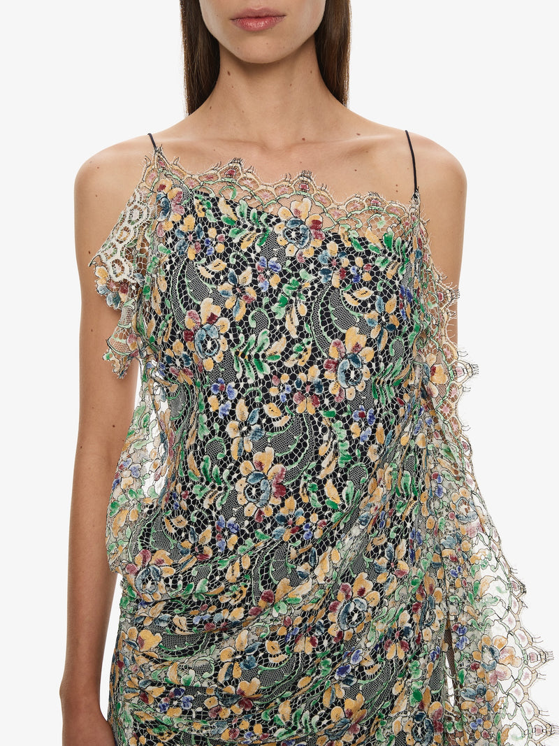 Hand Painted Draped Lace Mini Dress - Image 4