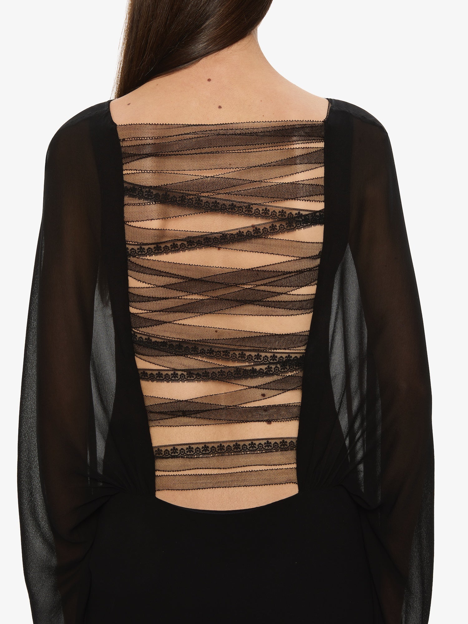 Lattice Lace Silk Blouson Long Dress