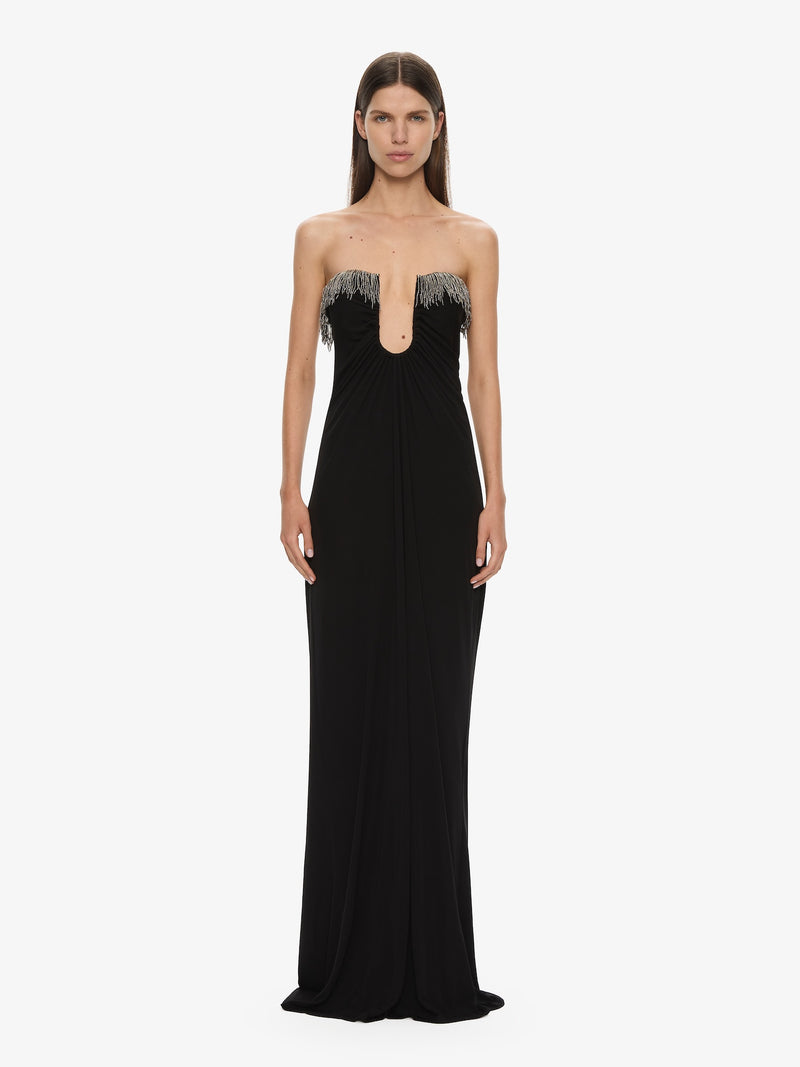 Arced Palm Strapless Fringe Dress - Image 1