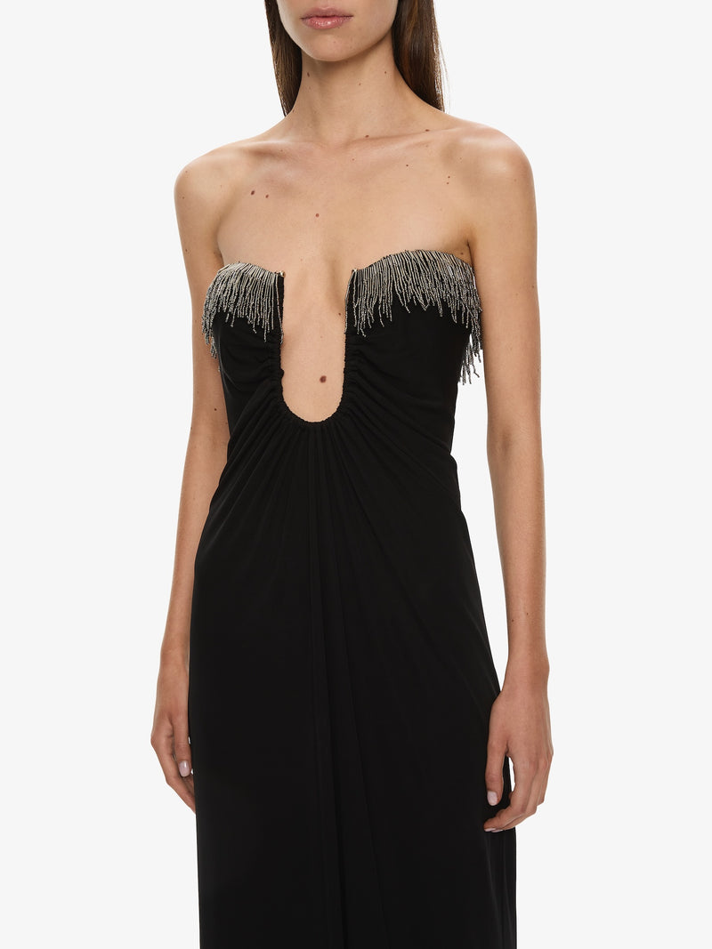Arced Palm Strapless Fringe Dress - Image 2