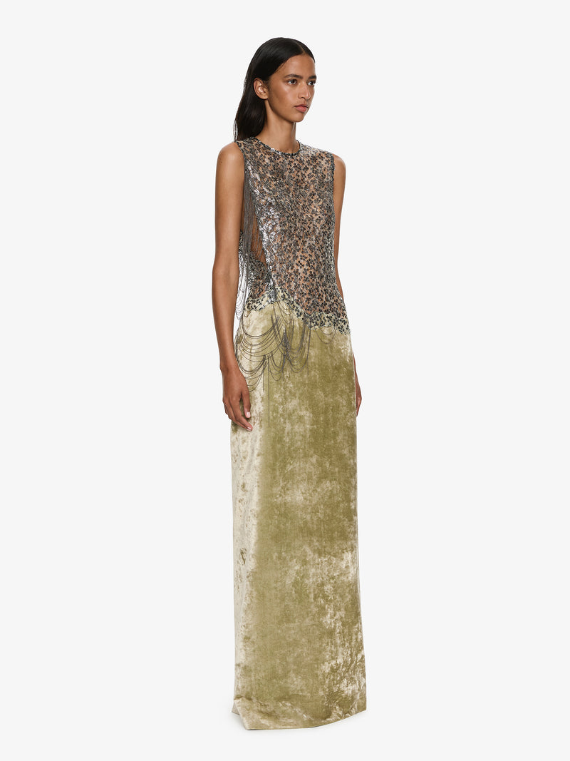 Swept Chain Lace Velvet Column Gown - Image 4