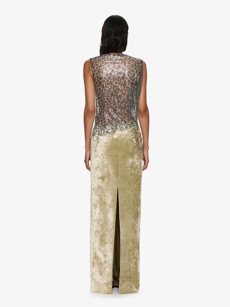 Swept Chain Lace Velvet Column Gown - Image 5